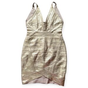 TheKewlShop Metallic Gold Bandage Mini Dress – Size Small